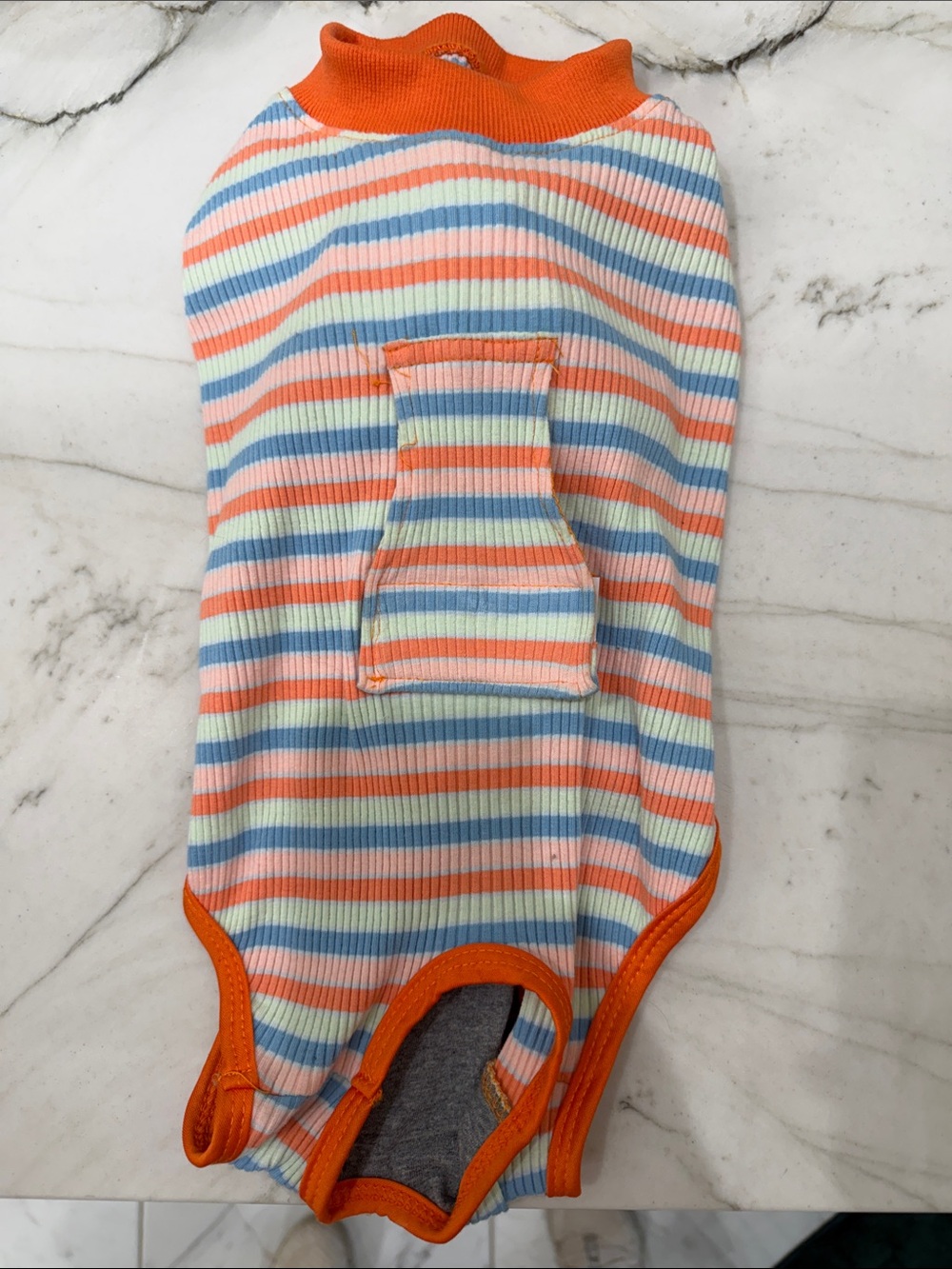 Spay/neuter protection onesie - Amazon Striped Dog Tee with Orange Trim